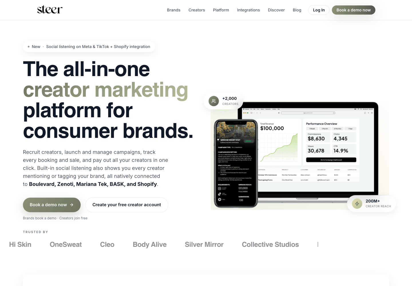 Steer creator marketing platform website